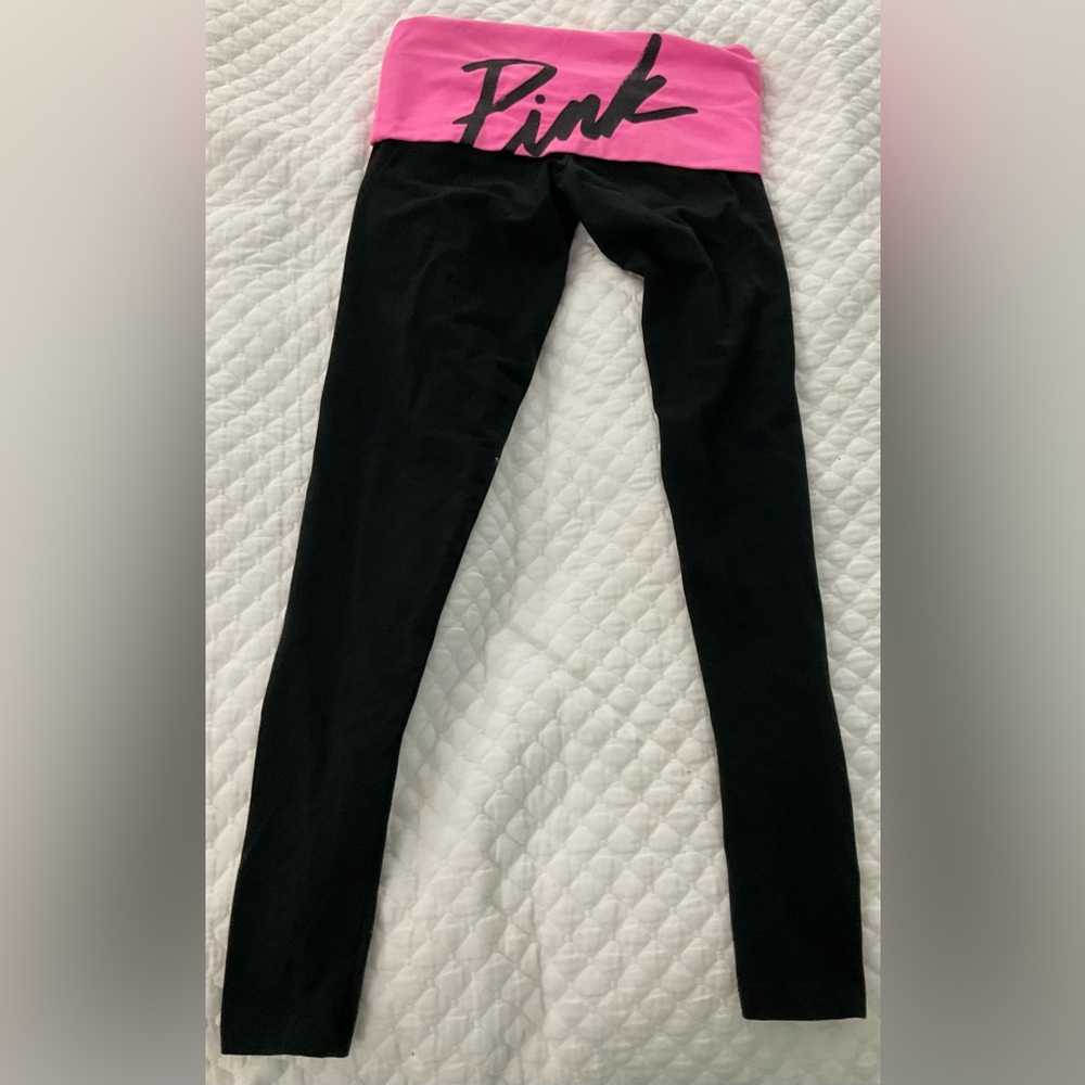 Victoria's Secret Black Leggings with Pink Waistband